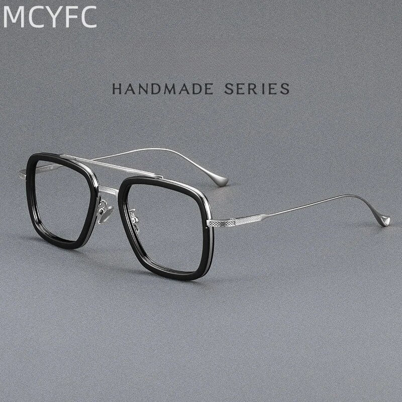 MCYFC Prescription Eyeglasses Frames Men Blue Light Blocking Lens - Lightweight Titanium Iron Man Inspired Optical Eyewear Frame