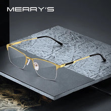 Load image into Gallery viewer, MERRYS DESIGN Men Titanium Alloy Glasses Frame Male Square Ultralight Eye Myopia Prescription Eyeglasses Male Half S2125
