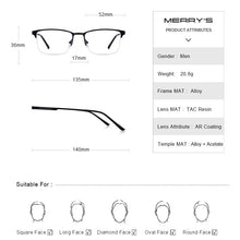 Load image into Gallery viewer, MERRYS DESIGN Men Titanium Alloy Glasses Frame Male Square Ultralight Eye Myopia Prescription Eyeglasses Male Half S2125