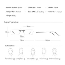 Load image into Gallery viewer, Titanium Alloy Rimless Glasses Frame Male Square Ultralight Man Frameless Myopia Optical Frames Eyewear S2880