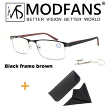 Load image into Gallery viewer, MODFANS 2023 new square metal blue light blocking reading glasses for women men  business, diopter + 1.0 ~ +3.5