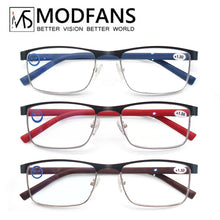 Load image into Gallery viewer, MODFANS 2023 new square metal blue light blocking reading glasses for women men  business, diopter + 1.0 ~ +3.5