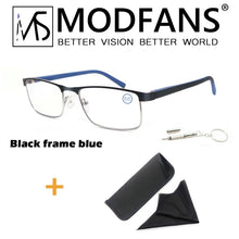 Load image into Gallery viewer, MODFANS 2023 new square metal blue light blocking reading glasses for women men  business, diopter + 1.0 ~ +3.5