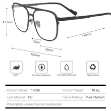 Load image into Gallery viewer, MUZZ Pure IP Titanium Men Frame Retro Prescription Glasses Frame Myopia Optical Eyeglasses for Women Square Pilot Lens Eyewear