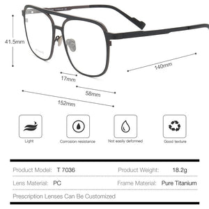 MUZZ Pure IP Titanium Men Frame Retro Prescription Glasses Frame Myopia Optical Eyeglasses for Women Square Pilot Lens Eyewear