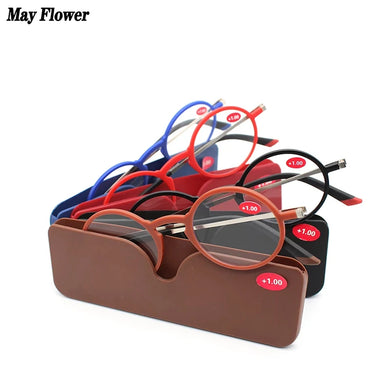 May Flower Rectangular TR90 Reading Glasses Thin  Spectacles Glasses Frame Men Blue Light Round Glasses Women With Case+2