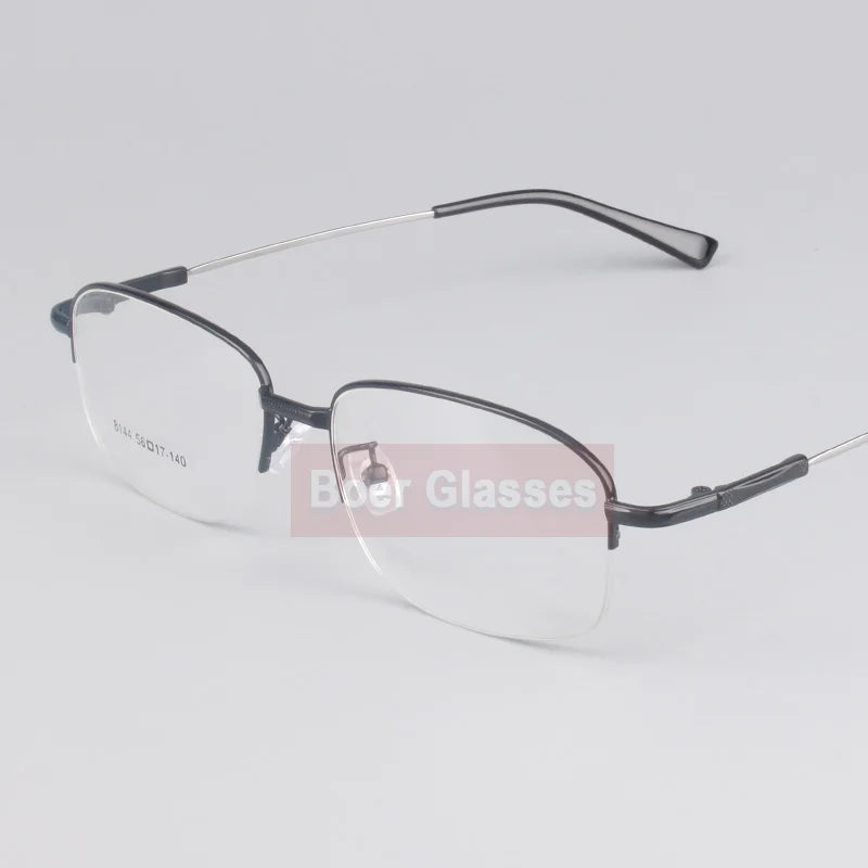 Memory Titanium Male Eyeglasses Men Frames Half Rim Eye Glasses Myopia Spectacle Optical Prescription Eyewear 8144 (56-17-140)