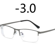 Load image into Gallery viewer, Men Alloy Myopia Glasses Square Half frame Anti-Blue-Light Non Spherical Layer Coated Lenses Eyeglasses -1.0 -1.5 -2.0 -3.0 -4.0