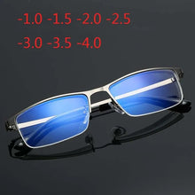 Load image into Gallery viewer, Men Alloy Myopia Glasses Square Half frame Anti-Blue-Light Non Spherical Layer Coated Lenses Eyeglasses -1.0 -1.5 -2.0 -3.0 -4.0