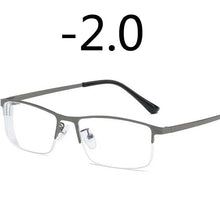 Load image into Gallery viewer, Men Alloy Myopia Glasses Square Half frame Anti-Blue-Light Non Spherical Layer Coated Lenses Eyeglasses -1.0 -1.5 -2.0 -3.0 -4.0