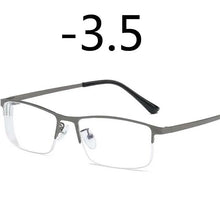Load image into Gallery viewer, Men Alloy Myopia Glasses Square Half frame Anti-Blue-Light Non Spherical Layer Coated Lenses Eyeglasses -1.0 -1.5 -2.0 -3.0 -4.0