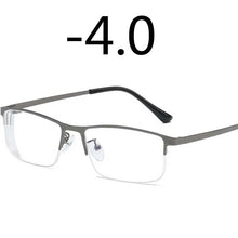 Load image into Gallery viewer, Men Alloy Myopia Glasses Square Half frame Anti-Blue-Light Non Spherical Layer Coated Lenses Eyeglasses -1.0 -1.5 -2.0 -3.0 -4.0