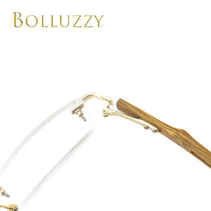 Men Bamboo Titanium Rimless Wooden Leg Optical Prescription Receipt Golden Eyeglasses Frame Eyewear Degree Glasses with Lenses