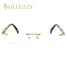 Load image into Gallery viewer, Men Bamboo Titanium Rimless Wooden Leg Optical Prescription Receipt Golden Eyeglasses Frame Eyewear Degree Glasses with Lenses
