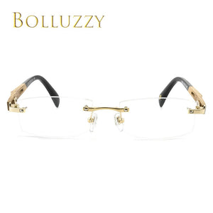 Men Bamboo Titanium Rimless Wooden Leg Optical Prescription Receipt Golden Eyeglasses Frame Eyewear Degree Glasses with Lenses