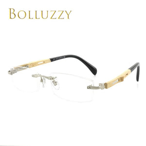Men Bamboo Titanium Rimless Wooden Leg Optical Prescription Receipt Golden Eyeglasses Frame Eyewear Degree Glasses with Lenses