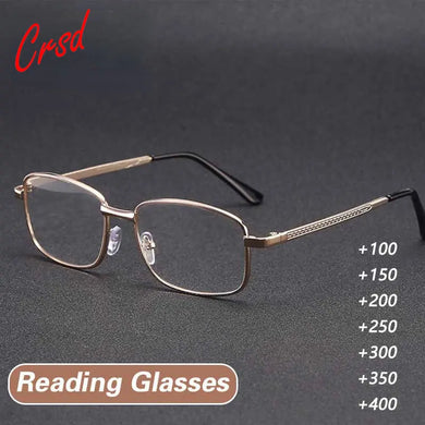 Men Reading Glasses Classic HD Anti Fatigue Presbyopic Eyeglasses Male Business Metal Full Frame Farsighted Eyewear +100 To +400