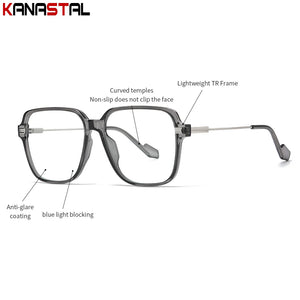 Men TR Metal Square Eyeglasses Frame Women Retro Eyewear Optical Blue Light Blocking Lenses Myopia Prescription Reading Glasses