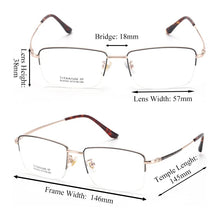 Load image into Gallery viewer, Men Titanium Frame Ultra Light Optical Spectacles for Men Half Square IP Plating Eyeglasses Prescription Frame