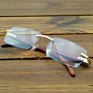 Men and Women natural wood legs rimless glasses frame high standard