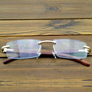 Men and Women natural wood legs rimless glasses frame high standard