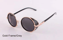 Load image into Gallery viewer, Men&#39;s Cooling Glasses Black Round Lenses Sunglasses Gold Frames Oculos Steampunk Feminino Mirro Lens Metal Alloy Frame Retro