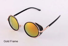 Load image into Gallery viewer, Men&#39;s Cooling Glasses Black Round Lenses Sunglasses Gold Frames Oculos Steampunk Feminino Mirro Lens Metal Alloy Frame Retro