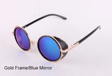 Load image into Gallery viewer, Men&#39;s Cooling Glasses Black Round Lenses Sunglasses Gold Frames Oculos Steampunk Feminino Mirro Lens Metal Alloy Frame Retro