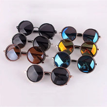 Load image into Gallery viewer, Men&#39;s Cooling Glasses Black Round Lenses Sunglasses Gold Frames Oculos Steampunk Feminino Mirro Lens Metal Alloy Frame Retro
