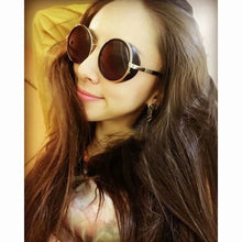 Load image into Gallery viewer, Men&#39;s Cooling Glasses Black Round Lenses Sunglasses Gold Frames Oculos Steampunk Feminino Mirro Lens Metal Alloy Frame Retro