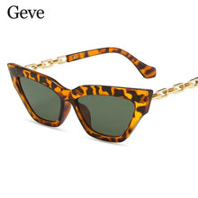 Carica l&#39;immagine nel visualizzatore di Gallery, Metal Chain Women&#39;s Sunglasses Luxury Brand Cat Eye Small Frame Sun Glasses for Female Eyewear UV400 Oculos De Sol