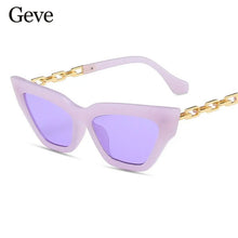 Carica l&#39;immagine nel visualizzatore di Gallery, Metal Chain Women&#39;s Sunglasses Luxury Brand Cat Eye Small Frame Sun Glasses for Female Eyewear UV400 Oculos De Sol