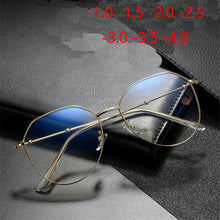 Load image into Gallery viewer, Metal Irregular Polygon Myopia Eyeglasses Women Men Vintage Cat Eye Prescription Spectacles Diopter 0 -0.5 -0.75 -1.0 To -4.0