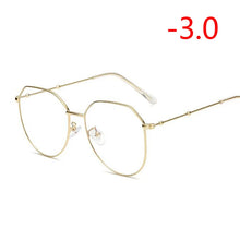 Load image into Gallery viewer, Metal Irregular Polygon Myopia Eyeglasses Women Men Vintage Cat Eye Prescription Spectacles Diopter 0 -0.5 -0.75 -1.0 To -4.0