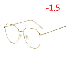 Load image into Gallery viewer, Metal Irregular Polygon Myopia Eyeglasses Women Men Vintage Cat Eye Prescription Spectacles Diopter 0 -0.5 -0.75 -1.0 To -4.0