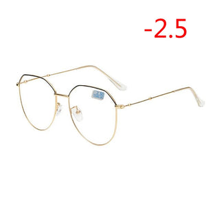 Metal Irregular Polygon Myopia Eyeglasses Women Men Vintage Cat Eye Prescription Spectacles Diopter 0 -0.5 -0.75 -1.0 To -4.0