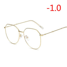 Load image into Gallery viewer, Metal Irregular Polygon Myopia Eyeglasses Women Men Vintage Cat Eye Prescription Spectacles Diopter 0 -0.5 -0.75 -1.0 To -4.0