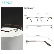 Load image into Gallery viewer, Metal Large Half Rim Rectangular Men Glasses Frame For Prescription Lens