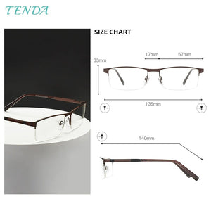 Metal Large Half Rim Rectangular Men Glasses Frame For Prescription Lens