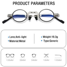 Load image into Gallery viewer, Metal Round Folding Reading Glasses Men Blue Light Computer Grade Glasses Narrow Eyeglasses Frame For Men Gafas +3.5