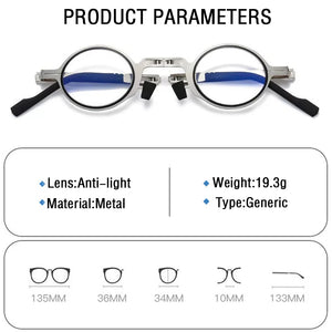 Metal Round Folding Reading Glasses Men Blue Light Computer Grade Glasses Narrow Eyeglasses Frame For Men Gafas +3.5