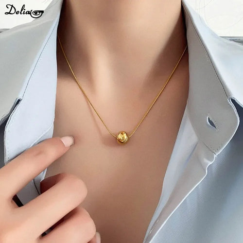Minimalist Round Bead Pendant Necklace for Women Stainless Steel Clavicle Choker Long Chain Jewelry Statement Girl Gift