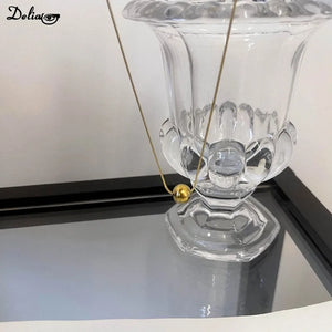 Minimalist Round Bead Pendant Necklace for Women Stainless Steel Clavicle Choker Long Chain Jewelry Statement Girl Gift