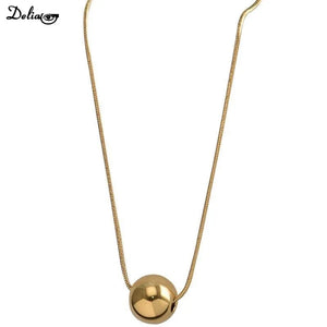 Minimalist Round Bead Pendant Necklace for Women Stainless Steel Clavicle Choker Long Chain Jewelry Statement Girl Gift