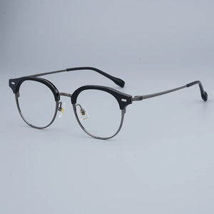 Myopia Round Glasses Frames Retro Pure Titanium Business Men Eyeglasses Women Frame with Case