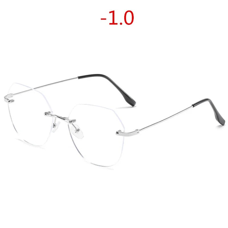 NYWOOH Rimless Finished Myopia Glasses Women Metal Polygon Eyeglasses Prescription Elegant Shortsighted Eyewear -0.5 1.0 to 4.0
