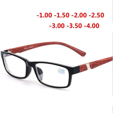 Nerd Finished Men Women Myopia glasses bright black frame and red wood pattern legs  -100 -150 -200 -250 -300 -350 -400