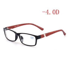 Load image into Gallery viewer, Nerd Finished Men Women Myopia glasses bright black frame and red wood pattern legs  -100 -150 -200 -250 -300 -350 -400