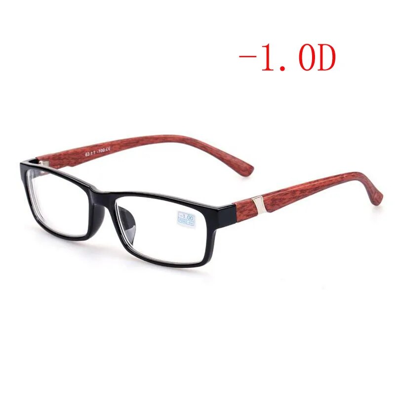 Nerd Finished Men Women Myopia glasses bright black frame and red wood pattern legs  -100 -150 -200 -250 -300 -350 -400