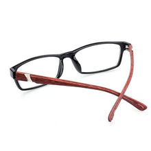 Load image into Gallery viewer, Nerd Finished Men Women Myopia glasses bright black frame and red wood pattern legs  -100 -150 -200 -250 -300 -350 -400